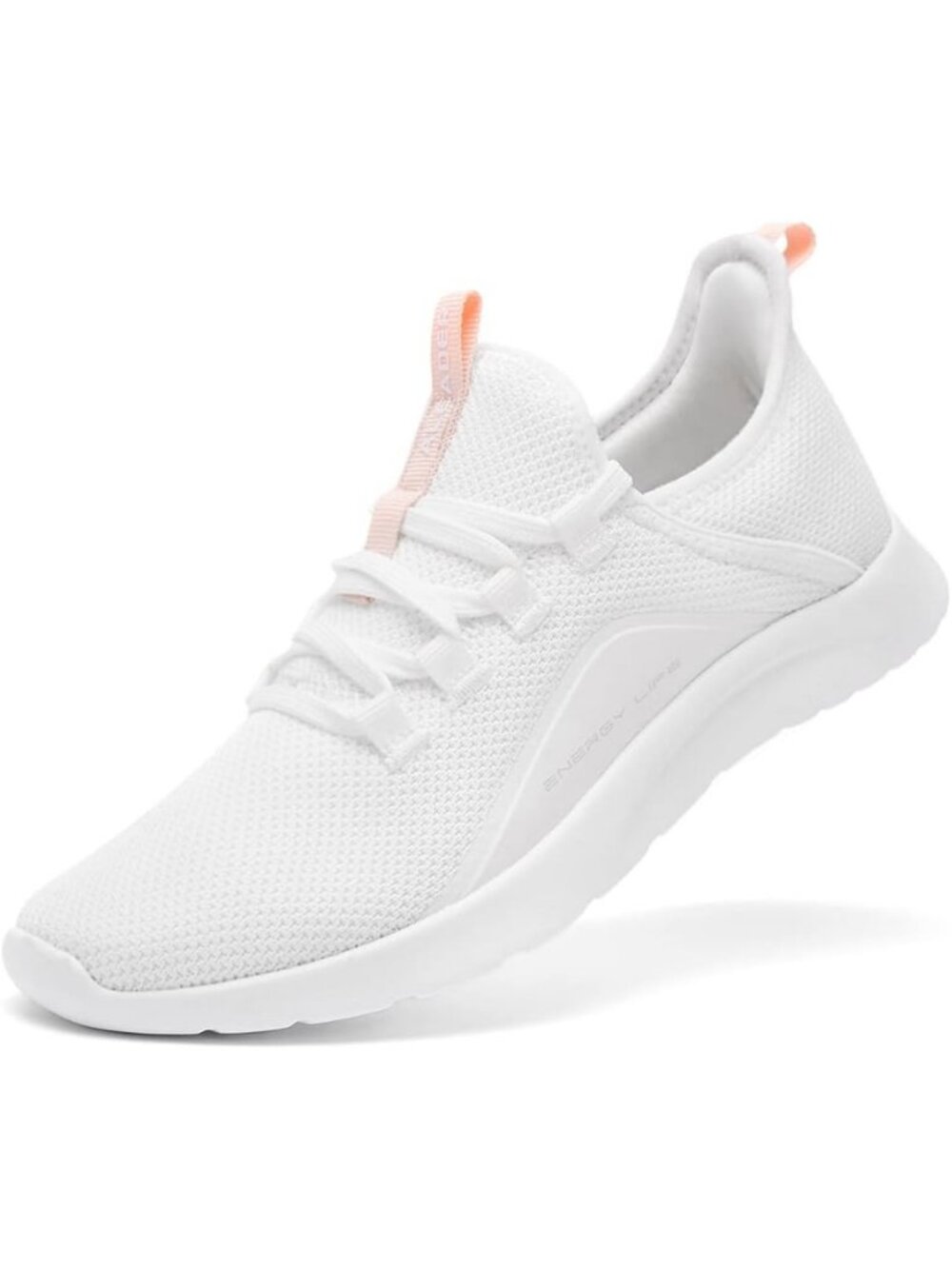 Women's White And Peach Mesh Energy Cloud Pull-On Lightweight Slip On Sneaker